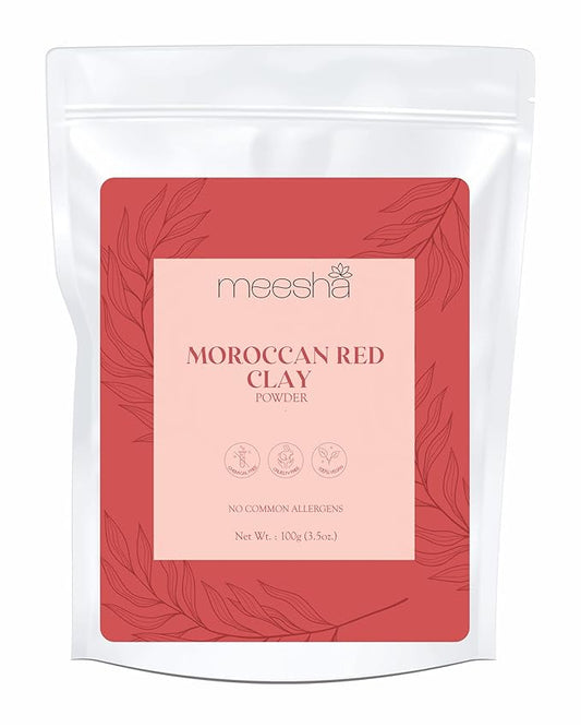 meesha Moroccan Red Clay Powder Red Clay | 3.5 oz (100g) | Detoxifying, cleansing, oil-absorbing, hair-conditioning clay | DIY face masks, body scrubs, dry shampoo, hair shampoo| 100% Natural