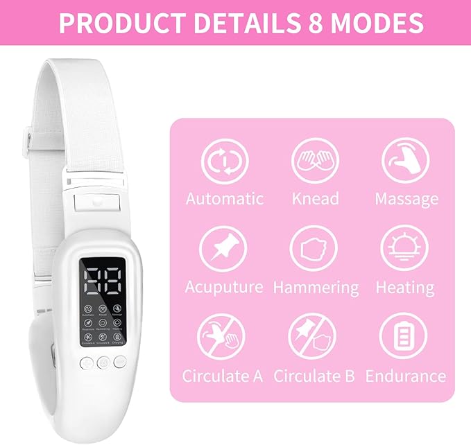 V-Shaped Face Massager Double Chin Device with 8 Modes & 15 Gear Adjustable Intensities for Effective Jawline Contouring