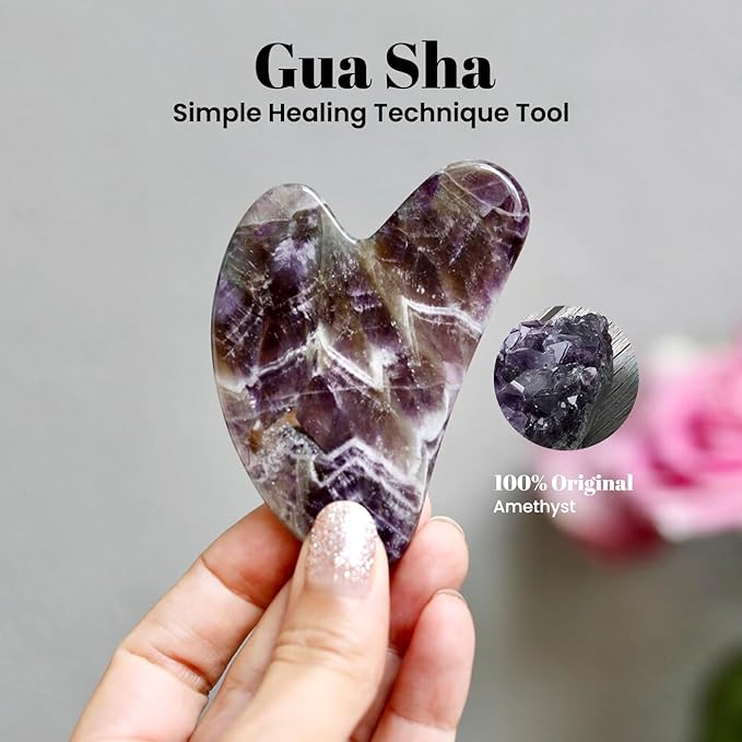 ROSELYNBOUTIQUE Gua Sha Facial Tools & Face Roller for Wrinkless Natural Skincare Tool Jade Roller Guasha Tool for Face (Amethyst)