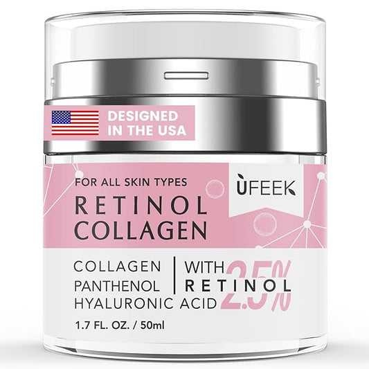 Retinol Face Moisturizer with Collagen & Hyaluronic Acid - Instant Face Lift Cream, Neck Cream for Tightening and Firming, Anti Aging Face Cream for Women and Men, 1.7 Fl Oz