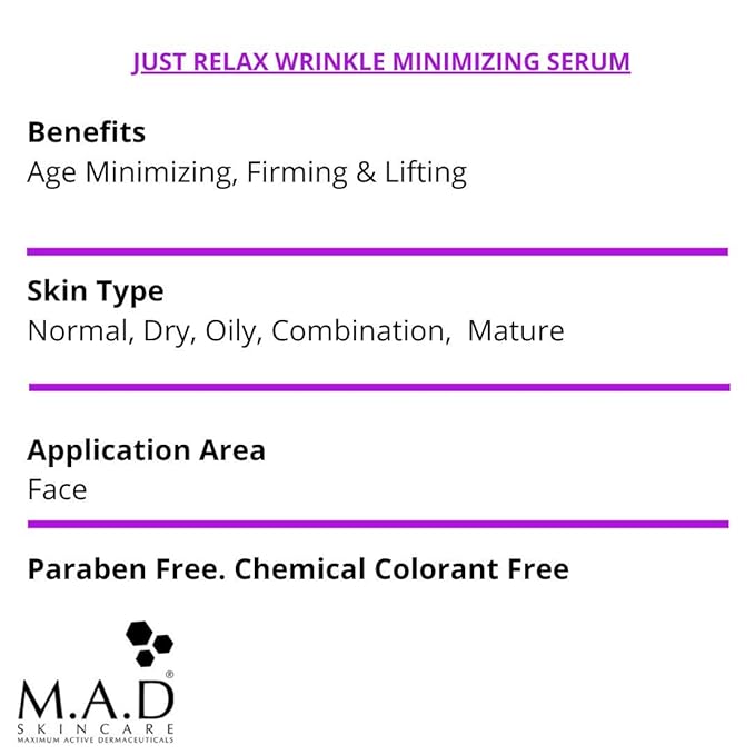 M.A.D Skincare Anti-Aging Just Relax Wrinkle Minimizing Serum 1 oz.