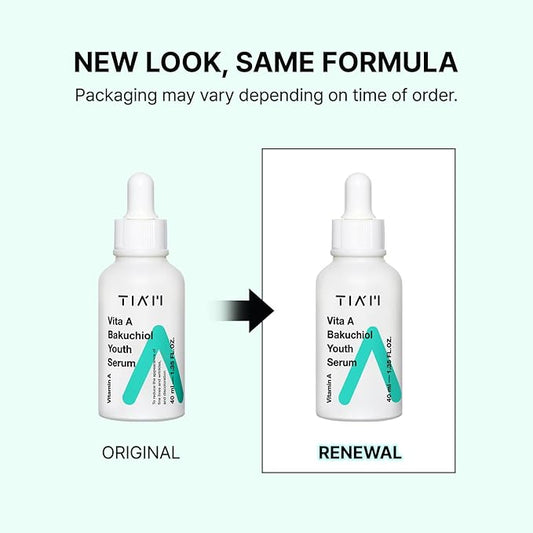 TIAM Vita A Bakuchiol Youth Serum, 1.35 fl oz, Anti-Aging Serum for Wrinkles & Dark Spots, Enhances Firmness & Elasticity, Retinol Alternative for Sensitive Skin, Korean Skin Care