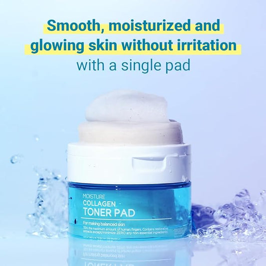 TENZERO Moisture Collagen Toner Pad 70ea, 100% Natural Cotton, Hydrating Moisturizing Glowing Face Toner Pads, Korean Facial Toner, Dry Skin, 160g