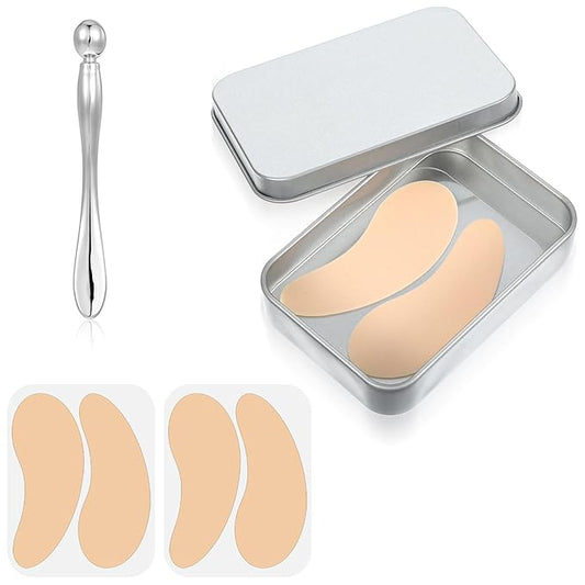 Lusofie 2Pairs Reusable Under Eye Patches Silicone Eye Patches Wrinkle Patches with Metal Applicator for Plump Fine Lines & Wrinkles, Tin Case (Cream Color)