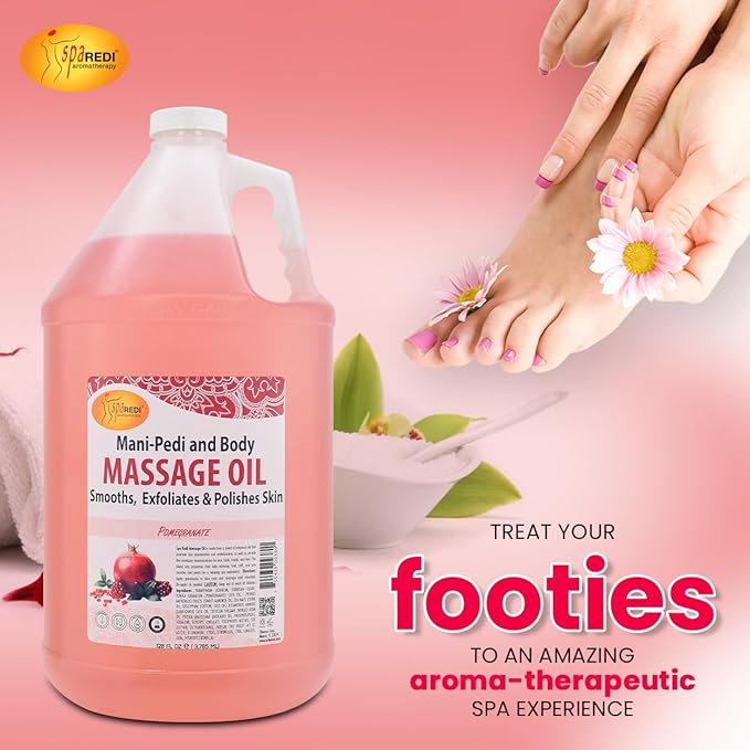SPA REDI - Massage Oil, Pomegranate, 128 Oz - Professional Full Body Massage Therapy, Made with Almond Oil, Cotton Seed Oil, Sunflower Oil, Avocado Oil, Essential Oils and Vitamin E