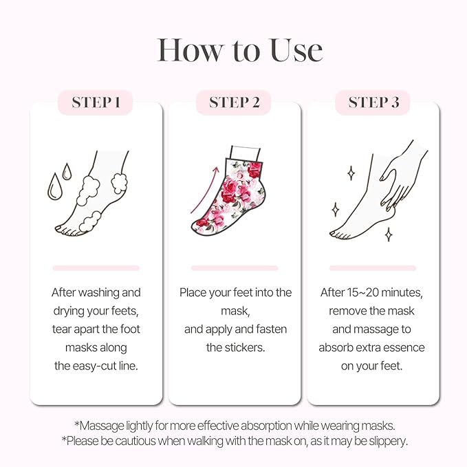PETITFEE Rose Petal Satin Foot Mask (5pairs) - Intensive Nourishing Socks, Rose Scented Foot Repair Masks with Peptide, Collagen, Shea Butter, Urea for Silky Smooth Feet, Foot Treatment, Body Mask