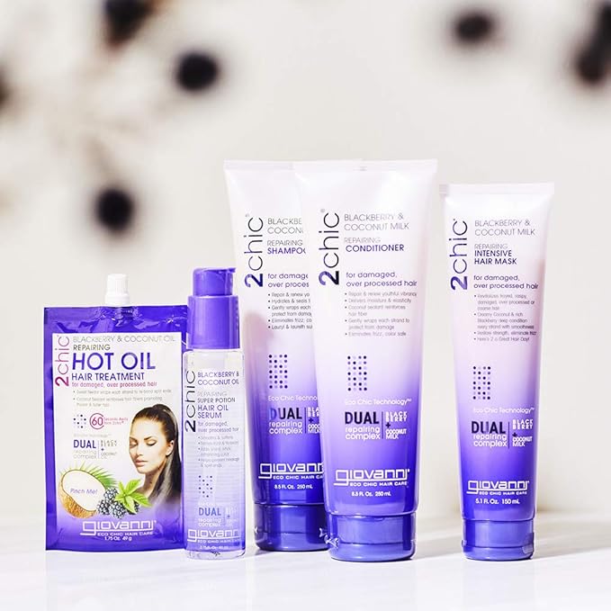 GIOVANNI 2chic Ultra-Repairing Hair Mask - Blackberry & Coconut Oil for Dry, Damaged & Processed Hair, Argan, Jojoba, Shea Butter & Keratin, Lauryl & Laureth Sulfate Free, Color Safe - 5 oz