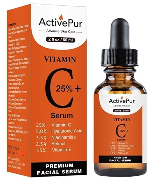 25% Best Vitamin C Serum for Face (2 Oz/60 ml) Vitamin E+B5 Hyaluronic Acid Serum Face Retinol Ferulic Acid Niacinamide Collagen Anti Aging Age Spots Eye circles Vitamin C face Serum
