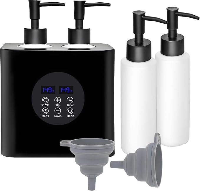 Massage Oil Warmer, Professional Lotion Warmer, Cream Warmer, Oil Bottle Warmer, Automatic Thermostat, For Salon, Barber Shop, Home, With Four Oil Bottle Dispensers, 002-Black