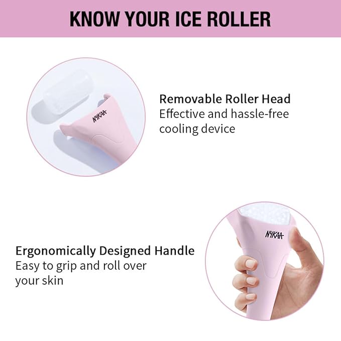 Nykaa Naturals Ice Roller Massage for Face Toning - Reduces Clogged Pores - Improves Absorption - Releases Neck Stiffness - Pink - 1 pc