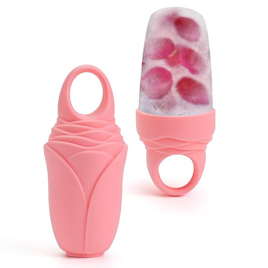 Facial Ice Roller Silicone Mold Reusable for Women 1Pc Face and Eye Neck Cold Skin Care Tools Freezer De-puff Eyes Bag Reduce Migraine Pain - Coral Pink