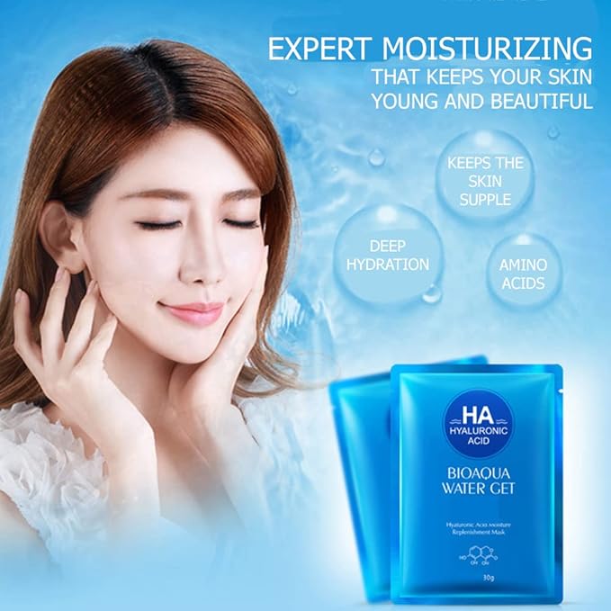BIOAQUA Hyaluronic Acid Moisturizing Replenishment Facial Mask HA Reduces Acne Deep Cleanse 30g (5 Pack)