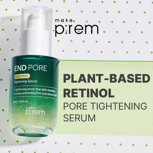MAKE P:REM End Pore Vegetinol Tightening Serum, Pore Tightening Bakuchiol Serum with Vegan Collagen and Vitamin B Complex for Sensitive Skin, Korean Skin Care, 1.69 Fl. Oz, 50ml