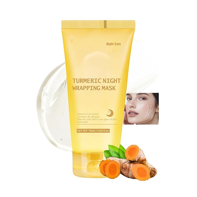Turmeric Night Wrapping Mask, Peel-Off Face Mask Gel - Rich In Vitamin C & Retinol Long-Lasting Moisturizing & Locks In Moisture, Deep Nourish Turmeric & Collagen Mask, 2.54oz