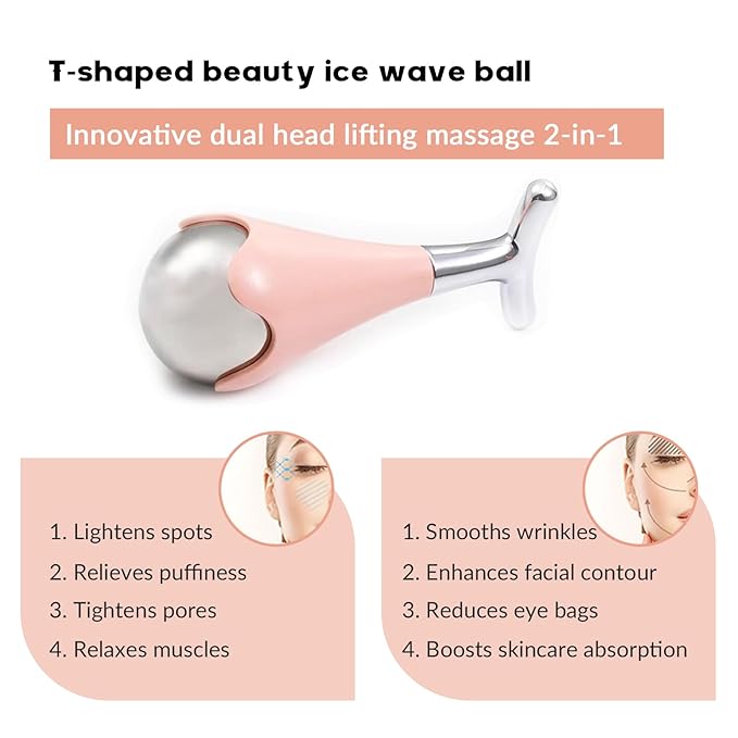 New! Premium Ice Roller for Women, Face and Eye. Ice Globes for Wrinkles and Lifting, Metal Face Roller, Face Icer, Frozen Face Roller, Eye Cream Applicator Tool (Pink, Set of 1)