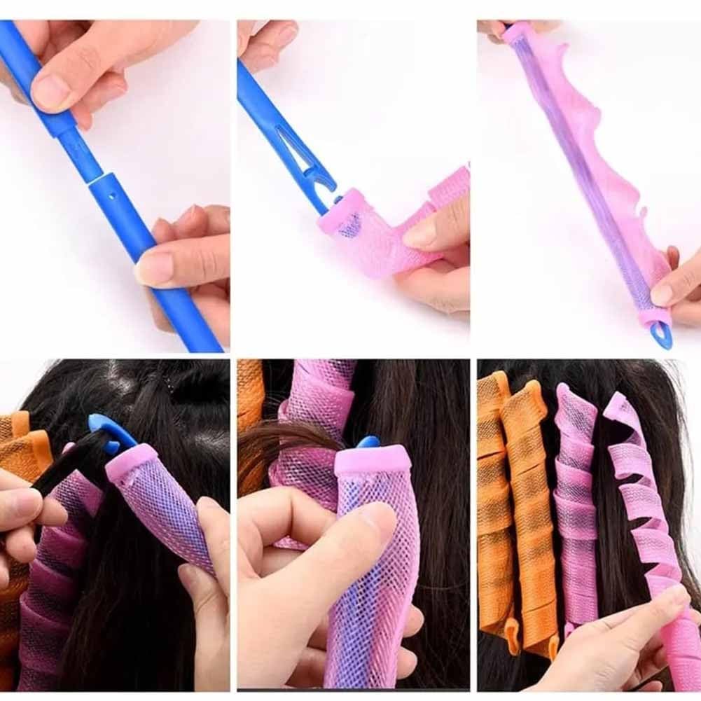 Heatless Hair Curling Set Magic No Heat Spiral Hair Curls Portable DIY Rollers Styling Kit Durable Beauty Makeup(30pcs*17.7in)