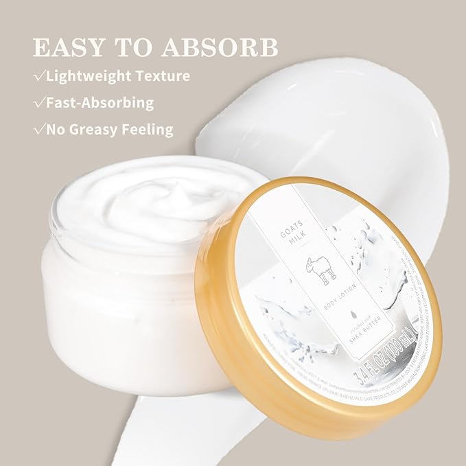 Princess Belle Goat Milk Body Lotion, Travel Size Lotion for Women and Men Dry Skin, Deep Moisturizing and Hydrating with Natural Shea Butter, Smell Good, 100ml(3.4floz)