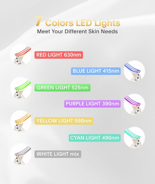 Red Light Therapy for Face and Neck, 7 Color Beauty Face Massager Tool, Vibrating Facial Massager with Thermals for Wrinkles, Double Chin, Glossy White