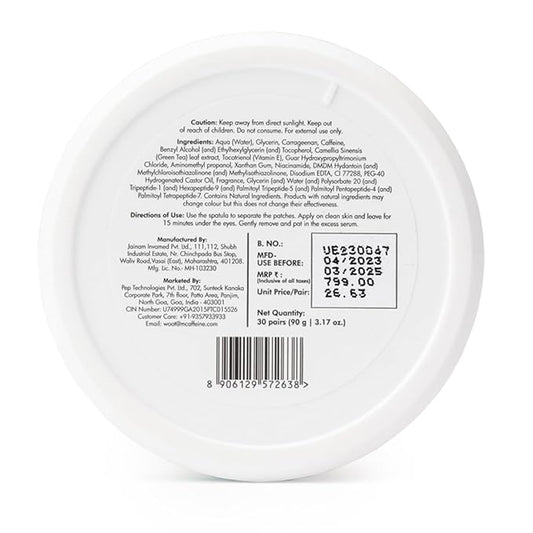 mCaffeine Green Tea Hydrogel Under Eye Patches for Dark Circle, Fine Lines & Wrinkles Reduction | Cooling Under Eye Patch Mask for Instant De-Puffing | 30 Pairs