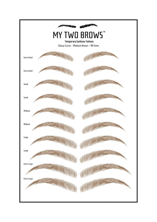 (10 pairs) Medium Brown Temporary Eyebrow Tattoo - Large Size - Waterproof & Smudgeproof - Classy Curve Style Eyebrow Stickers - Sheet Lasts up to 30 Days - Won't Work on Existing Brows