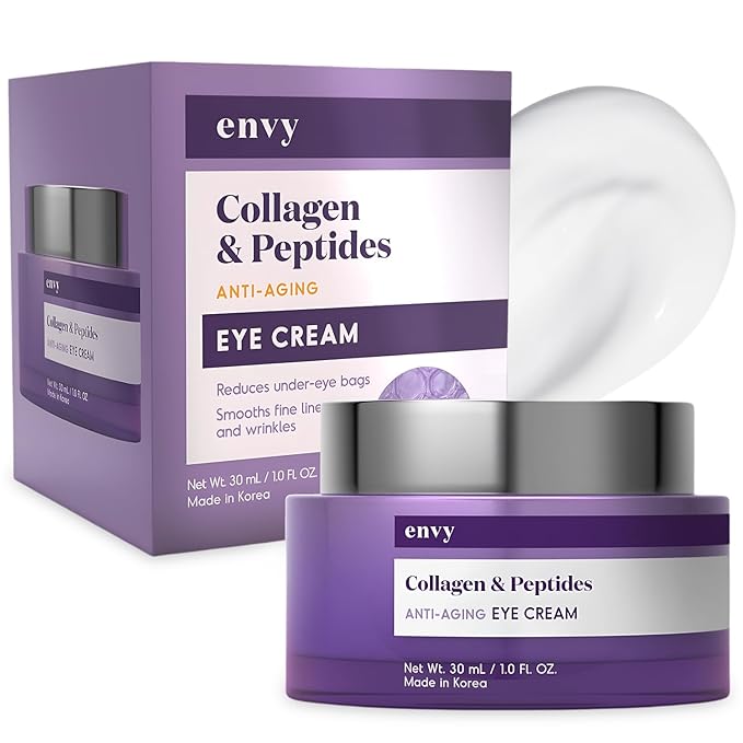 Envy Collagen & Peptides Eye Cream - Reduces Dark Circles, Puffiness & Wrinkles, Moisturizing, Anti-Aging, Rejuvenates, Dermatologist Tested, Cruelty-Free Korean Skin Care for All Skin Types - 1.01 Oz
