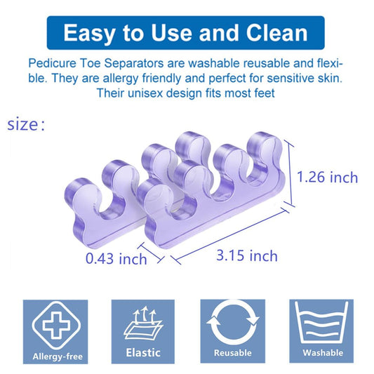 Toe Separators for Pedicure & Bunion Relief - Orthopedic Gel Toenail Dividers, Washable & Reusable Pedicure Supplies for Toenail Separation & Nail Polish Application