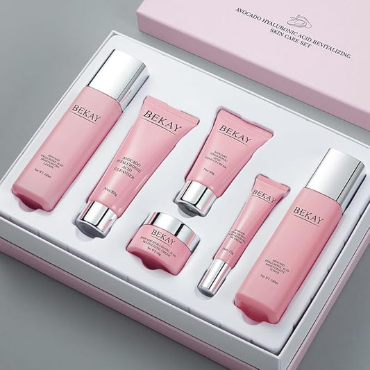 O'KADY 6-Piece Skincare Gift Set – Avocado & Hyaluronic Acid Collection, Hydrating Cleanser, Toner, Creams & Tone-Up Base – Daily Moisture Routine for All Skin Types, Holiday Gift for Women