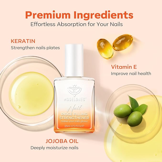 modelones Nail Strengthener Ridge Filler for Nails White Nail Polish Nail Repair for Thin and Damaged Nails Growth Treatment 15ml