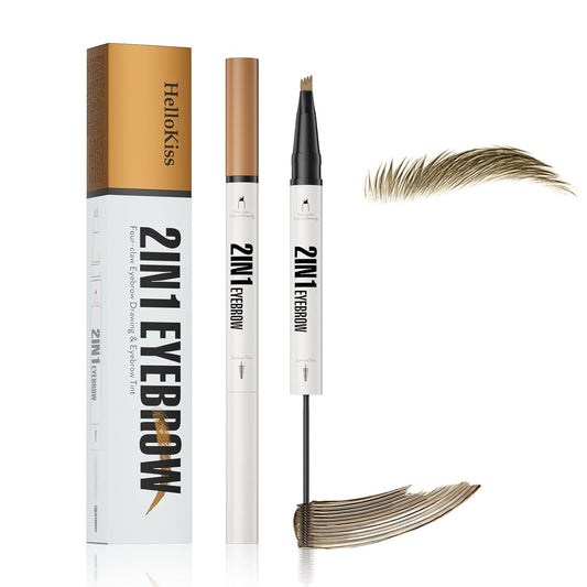 4-Fork Tip Microblading Eyebrow Pen - 2-in-1 Waterproof Eyebrow Pencil, Long-Lasting Natural Hair-Like Brows, Smudge-Proof & Easy to Use (With Tint 01#Light Brown)