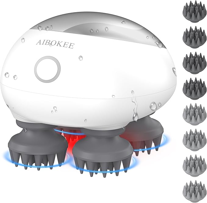 Electric Scalp Massager, Portable Head Stress Relax,IPX7 Waterproof Rechargeable Head Massager Scalp Stress Relax, Body for Deep Cleansing, Relief, Hair Growth (Silver)