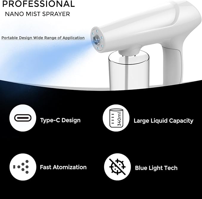 Barber Nano Spray，Cordless Portable Water Sprayer, USB-C Rechargeable for Barber, Salon, Home