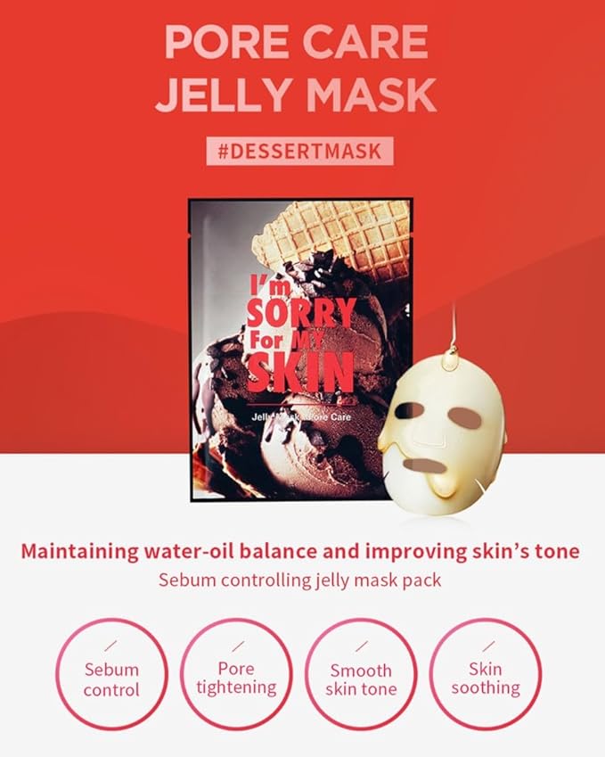 I'M SORRY FOR MY SKIN Jelly Face Mask Korean Skin Care, Hydrating Face Masks Skincare Set, Self Care Items for Glow Beauty, Teacher Appreciation Gifts for Women, Pack of 10 (Dessert Pore Care Mask)