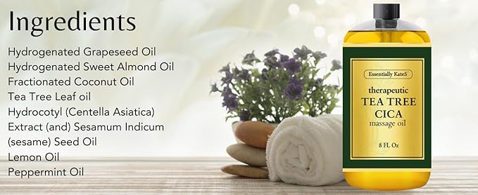 Tea Tree Oil CICA Massage Oil 8 Fl Oz - Purifying, Invigorating and Hydrating - Soothes Sore Muscles and Joints - Centella asiatica