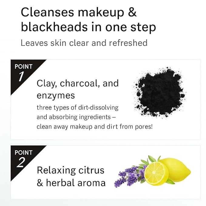 Face Cleansing Oil, All in One Facial Deep Cleanser & Makeup Removal with Clay & Charcoal for All Skin Types, 6.4 fl oz / 190ml, Made in Japan