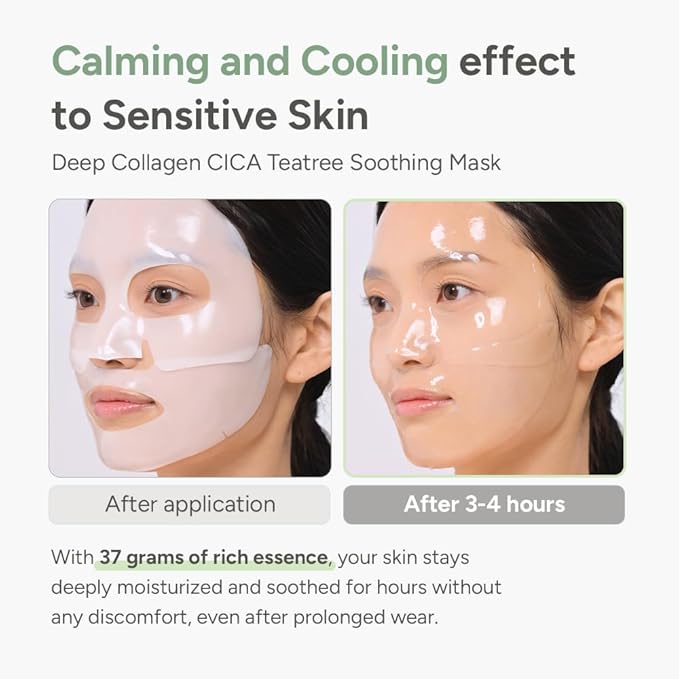 SUNGBOON EDITOR Deep Collagen CICA Tea tree Overnight Mask 37gx4ea | Real Collagen Face Mask with Tea tree & Centella | Acne Face Mask for Calming & Soothing | Korean Skin Care