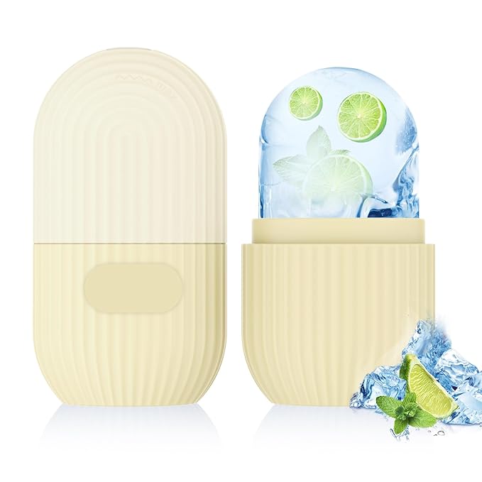 Ice Roller for Face and Eye, Silicone Ice Facial Roller Ice Holder, Face Ice Mold Skin Care, Face Icers Reusable Ice Cube Roller for Shrink Pores Anti Wrinkle Reduce Puffiness, Yellow