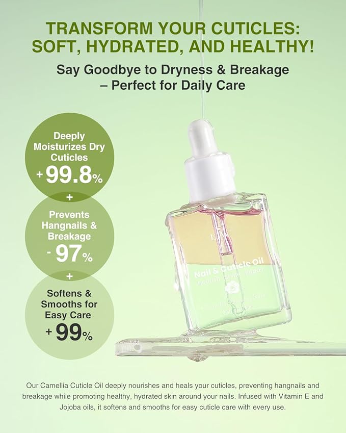 EJW Luxurious Camellia Nail & Cuticle Oil – Infused with Real Flower Extracts, Deeply Hydrating & Strengthening, Nourishing Elegance, Vegan & Paraben-Free – 0.5 fl. oz