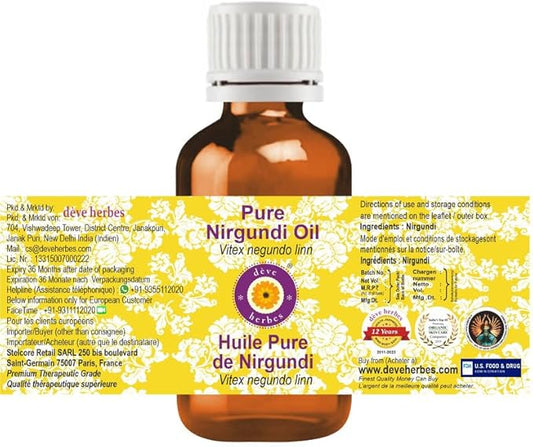 Deve Herbes Pure Nirgundi Oil (Vitex negundo linn) 100% Natural Therapeutic Grade 15ml (0.50 oz)