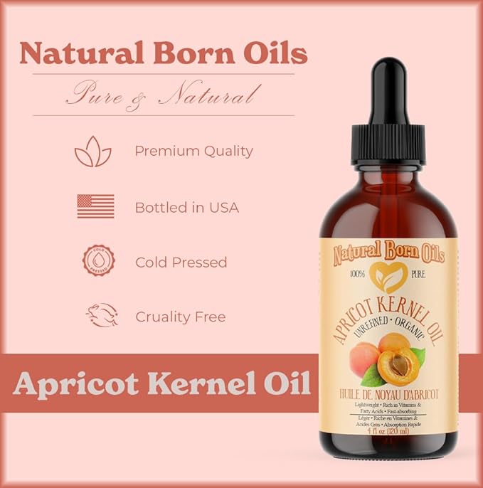 Natural Born Oils Apricot Kernel Oil. 8oz. 100% Pure and Natural, Cold-pressed, Organic Moisturizer Ideal for All Skin Types