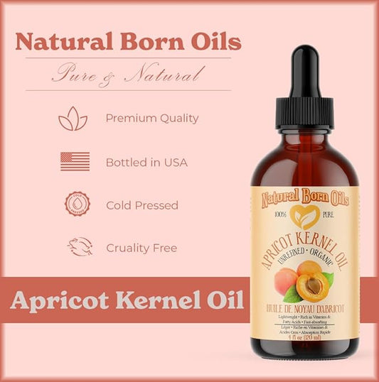 Natural Born Oils Apricot Kernel Oil. 8oz. 100% Pure and Natural, Cold-pressed, Organic Moisturizer Ideal for All Skin Types
