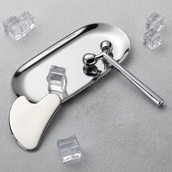 Tekson Facial Roller Massager, 3D Metal face Massage GuaSha Tool for Eye Reduce Puffiness, Face Lift, Anti-Aging, Skin Tightening