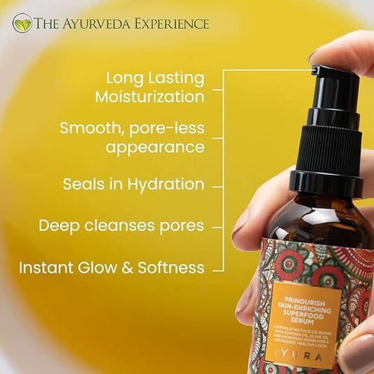The Ayurveda Experience iYURA Prinourish Skin-Enriching Superfood Serum – Vegan Facial Moisturizer for a Dewy Glow & Long Lasting Moisturization – 100% Natural Face Oil for Dry Skin, 1.7 fl oz