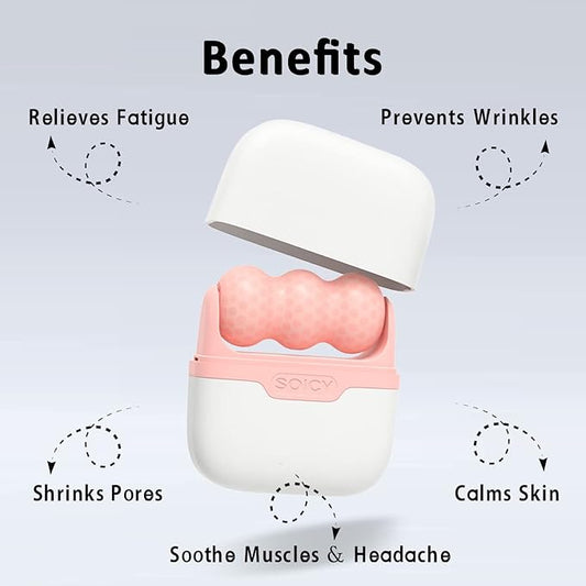 Ice Roller for Face and Eyes - Facial Skin Care Tools with 2 in 1 Face Roller and Travel Case, Self Care Gift for Men Women (Pink)