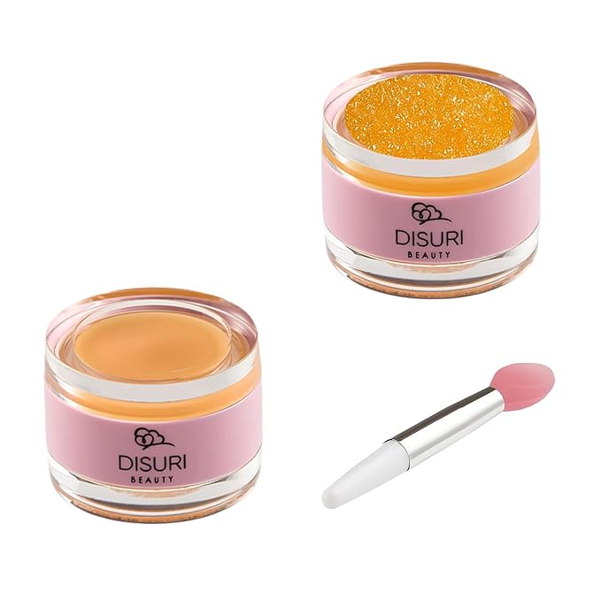 Lip Mask and Lip Scrub Set - Moisturizing Lip Scrub for Exfoliating and Smoothing Lips, Cruelty-free - Improves Texture, Hydrates, and Softens Chapped, Dark Lips Skin - (Orange)