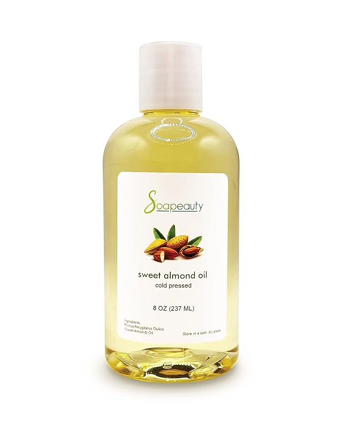 Soapeauty Sweet Almond Oil Cold Pressed Refined | 100% Pure Sweet Almond Oil Available in Bulk | Carrier for Essential Oils, Almond Oil for Skin, Face, and Hair, Soap Making | 8 fl oz