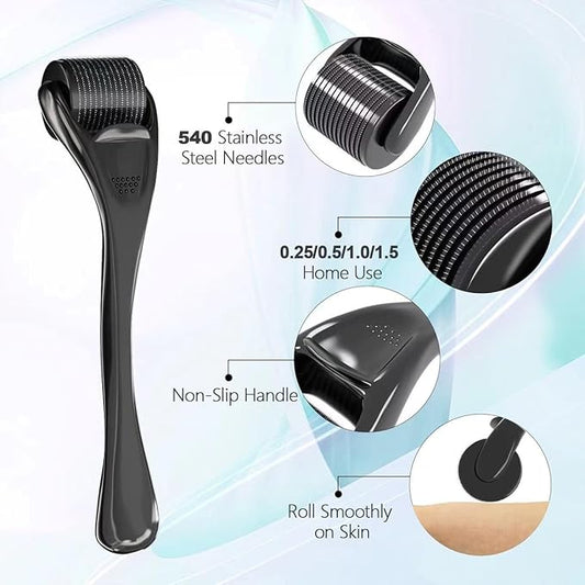 Derma Roller 540 Stainless Steel Black Microneedling Roller Facial Skin Care Home Use for Face Beauty Massage Tools
