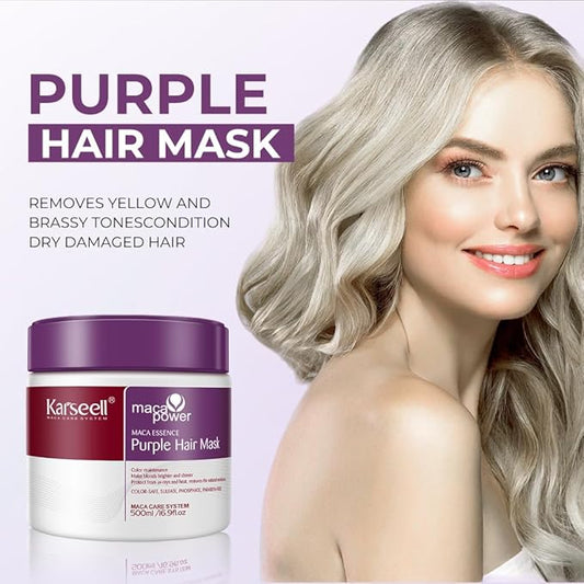 Karseell Purple Hair Mask Professional Neutralizes Brass & Yellow Tones For Blonde Silver Gray Highlighted Hair 16.90 oz 500ml
