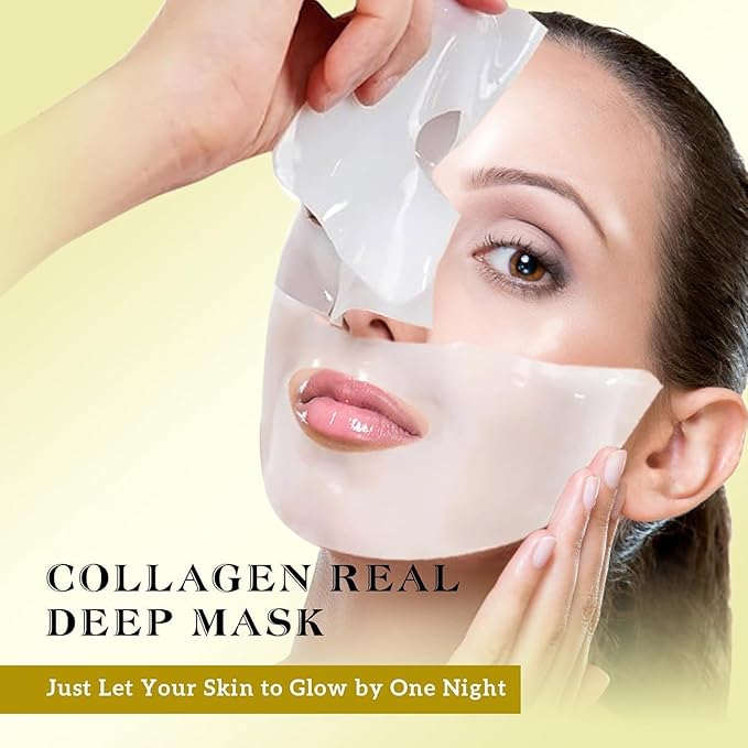 Bio-Collagen Overnight Collagen Face Mask, Deep Collagen Anti-Wrinkle Lifting Glass Glow Face Mask for Moisturizing, Firming, Glowing Skin Care, Bio Collagen Sheet Mask for All Skin Types, 17 Packs