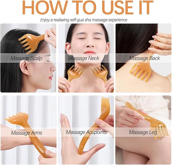 Head Massager Scalp Massage Tool - Resin Back Scratcher for Men Women - Manual Lymphatic Drainage Massager for Foot Neck Back Leg Hand - Hair Scalp Massager Gua Sha Comb for Soothing Head Massage 2PC