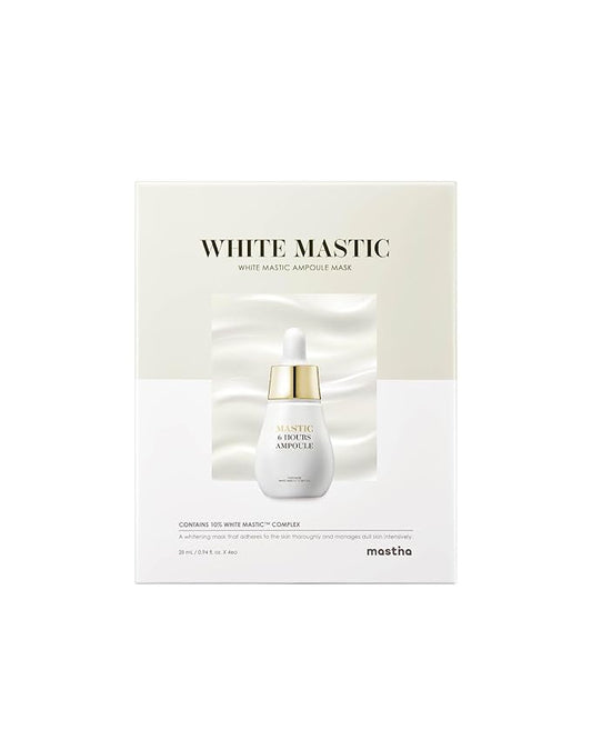MASTINA White Mastic Ampoule Sheet Mask Pack of 12- Illuminating. Ultra-Moisturizing Facial Mask. Intensive Korean Skin Care. Fermented Mastic Gum